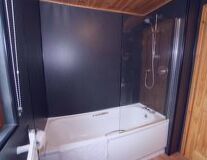 indoor, cabinet, sink, wall, plumbing fixture, bathtub, mirror, shower, tap, bathroom accessory